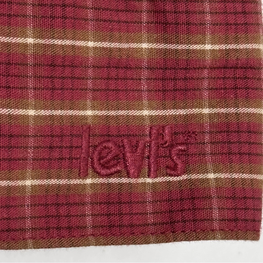 Levis Plaid Crop Blouse Devin Puff Sleeve Top Western Country Red SZ Small - Picture 9 of 16